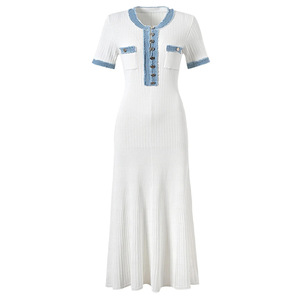 slim fit dress slacks Short sleeve white fit and flare midi dress 1770 – Xiaolizi main image 0