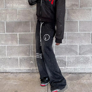 Custom Logo <b>Distress</b> Embroidery Tracksuit Men <b>Top</b> Trendy Product Heavyweight 500 GSM Rhinestone Zipper Tracksuits for Men's - Product Image 3