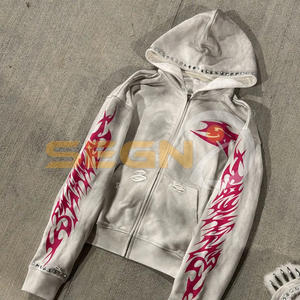 Venta al por mayor ácido lavado sol desteñido acampanado Sweatsuit 100% algodón pesado hombres chándal - Product Image 6