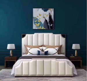 TH-H8238 lit en velours de luxe Simple, ensemble de lit en cuir italien, tête de lit haute avec cadre doré, ensemble de meubles de lit haut de gamme, four de maison - Product Image 3