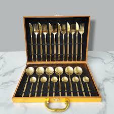 Atractivo mango 24 piezas latón Metal cubiertos cuchara tenedor cuchillos conjunto pintado acabado cubiertos juegos utensilios de cocina comedor cubiertos - Product Image 3