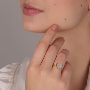 Anillo chapado en oro de 18 quilates con corazón de perla madre | Joyería de latón hecha a mano | Romántico elegante regalo de boda y FIESTA DE LA India - Product Image 6