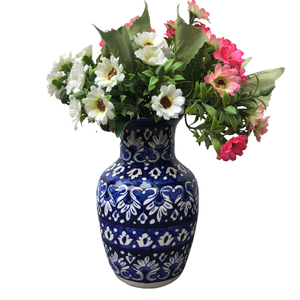 Jarrón Decorativo de Cerámica Azul Artístico, Jarrón de Cerámica Premium Tallado a Mano con Arte Folclórico SUAZ para Decoración del Hogar - Product Image 4