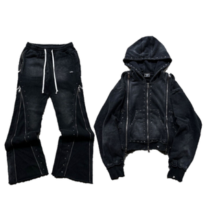 Conjunto acampanado de chándal con cremallera Sunfaded de talla grande para hombre de fabricante personalizado - Product Image 1