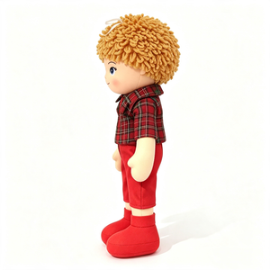 customized Curly blonde hair boy rag <b>doll</b> Fabric boy <b>doll</b> plush toy Plaid shirt boy stuffed <b>doll</b> Standing boy cloth <b>doll</b> - Product Image 2