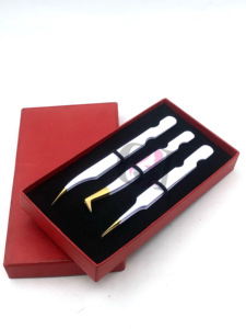 Nouveau Style Blanc Poudre Revêtement Pro Droite En Acier Inoxydable Isolation Or Pointe Extension De Cils Pince À Épiler Logo Personnalisé Outil De Beauté - Product Image 5