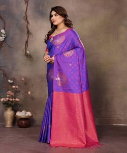 ATRACTIVO BANARASI SEDA COBRE ZARI TRABAJO SAREE CON BLUSA SIN COSTURA ROPA FORMAL PRECIO AL POR MAYOR ROPA ÉTNICA SAREE CUBIERTA - Product Image 3