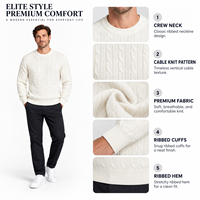 Pull en tricot torsadé ivoire pour homme FNJIA, pull décontracté classique, vêtements d'hiver quotidiens, fabricant de tricot texturé sur mesure OEM