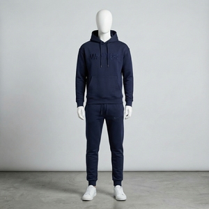 <b>Mens</b> Navy Hoodie Tracksuit Sets Tone On Tone <b>Pullover</b> Sweatshirt Jogger Pants Sportswear Training Gym Fitness Activewear Premium - Product Image 1