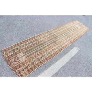 Tapis turc 2,3x10,5 pieds, tapis vintage en laine marron orange à motifs floraux - Product Image 2