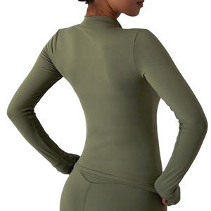 2024 nu sentiment femmes coupe ajustée fermeture éclair complète Yoga Gym Fitness à manches longues Yoga costume pour femme vêtements de sport entraînement veste à glissière - Product Image 4