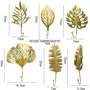 Set of 3 High Grade Gold Plated Durable Metal Made Leaves Designer <b>Wall</b> Mounted Hooks and Hangers Supplies From Indian Supplier - Product Image 2