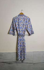 Femmes bleu coton imprimé Animal col en v pleine longueur doux décontracté été Robe de chambre automne printemps demoiselles d'honneur Kimono Robe - Product Image 6