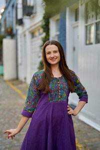 Robe bohème Calista, longueur mollet, tissage à la main, paisley, violet turquoise, décontractée, occasionnelle - Product Image 4