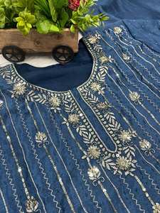 Ensemble Kurta pour femme Unity Luxure, bleu sarcelle, brodé, avec dupatta, mélange de soie Chanderi de qualité supérieure, tenue ethnique festive - Product Image 5