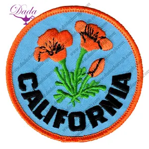 POPPIES arancioni della CALIFORNIA con LOGO su sfondo blu-ferro ricamato su toppa o da cucire