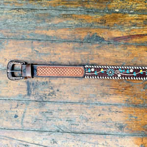 Cinturón Unisex Retro Étnico Vintage de Cuero Genuino de Grano Completo con Diseño de Paisley de Caballo Tallado y Grabado, Hebilla de Aleación - Product Image 5