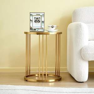 Table d'appoint ronde de 15.7 pouces avec cadre en métal inoxydable doré Table d'appoint en pierre frittée pour salon chambre décor Table d'appoint - Product Image 1