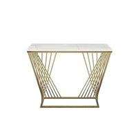 Table console en métal Art Déco blanc et or de MZ INTERNATIONAL avec design circulaire pour mariage, salon ou chambre à coucher