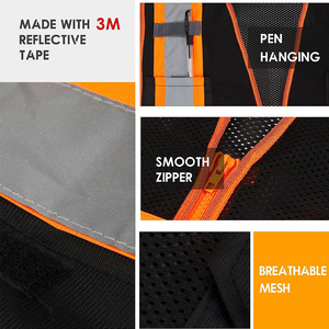 Chaleco de seguridad de alta visibilidad Logotipo personalizado Construcción Chaleco de tráfico Cremallera Tiras reflectantes de alta visibilidad Chaleco de seguridad con bolsillos - Product Image 4