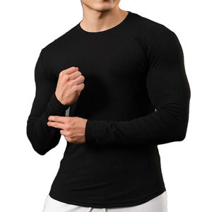Tissu côtelé chemises de Compression pour hommes maillots de bain décontractés et vêtements de combat Muscle Fit musculation éruptions cutanées pour homme - Product Image 2
