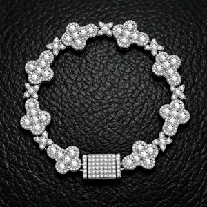 Pulsera Iced Out Clover Link con Diamantes de Moissanita, Plata de Ley 925, Joyería Unisex de Hip Hop, Regalo - Product Image 1