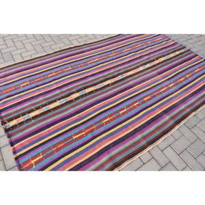 พรมขนสัตว์สีส้มสีม่วงใหม่ขนาด5.6 x 8.7ft คิลิมพรมตุรกีทอแบนราบสำหรับห้องนั่งเล่นห้องโถงสี่เหลี่ยมผืนผ้าเย็บปะต่อกันลายน้ำยาง - Product Image 2