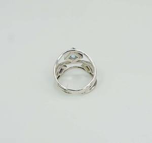 แหวนเปิดสีเงินสเตอริงแข็งแบบ925หินอัญมณีทรงสี่เหลี่ยมดีไซน์ซิกแซกกรอบการตั้งค่าคุณสมบัติพลอยบุษราคัมสีฟ้าซิทิสต์ - Product Image 3