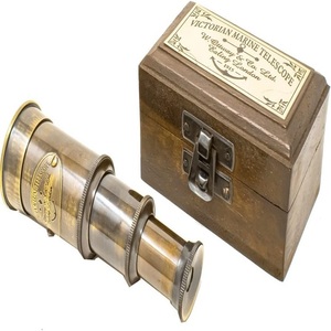 Télescope portatif en laiton pour enfants Espion en verre avec décor nautique Cadeau de pirate dans une boîte en bois RJ Handicraft Store - Product Image 1