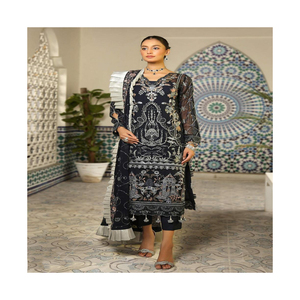 2023 nueva moda Eid colección mujer Salwar Kameez señoras Shalwar Kameez vestido hecho de seda y algodón para la venta - Product Image 4