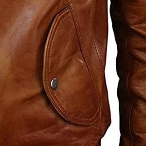 Veste en cuir à revers avec fermeture éclair à col montant pour hommes design personnalisé - Product Image 6