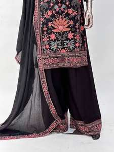 Conjunto de traje de fiesta de seda Chinon listo para usar con bordado de hilo y Dupatta - Product Image 4