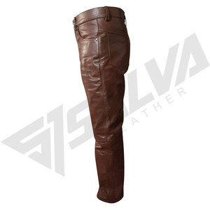 Pantalones de Cuero Marrón para Hombre, Corte Recto, Casuales, con Presillas para Cinturón, Ropa de Trabajo - Product Image 2