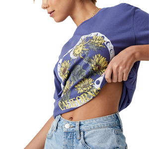 เสื้อยืดคอกลมแขนสั้นสำหรับผู้หญิง,เสื้อยืดคอกลมแขนสั้นผ้าฝ้าย100% สีพื้นพิมพ์โลโก้แบบกำหนดเอง - Product Image 2