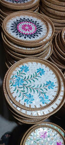 Bandeja de servicio de ratán con incrustaciones de madreperla, artesanía de bambú hecha a mano - Product Image 5