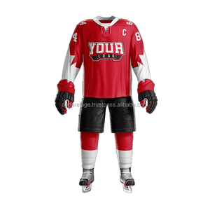 ชุดฮ็อกกี้น้ำแข็งปักลายขวางเสื้อเจอร์ซีย์ผ้าทอลายโลโก้ของทีมตามสั่ง - Product Image 1