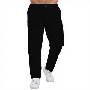 Pantalon décontracté en coton noir pour homme, taille élastique, fermeture boutonnée, coupe droite, respirant, poids moyen, idéal pour l'automne - Product Image 1