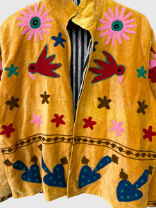 Veste en velours brodée à la main avec col mandarin, manches longues, style Prairie Chic, pour adulte, idéale pour le printemps - Product Image 4
