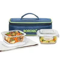 Ensemble de boîtes à lunch en verre borosilicate de haute qualité avec couvercles hermétiques, compatibles micro-ondes et four, pour le bureau, l'école et les voyages