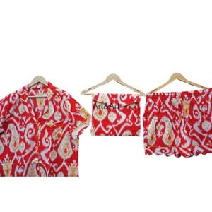 Ensembles de pyjama courts en coton écologique pour femmes avec impression en bloc avec logo avant personnalisé de style romantique - Product Image 6