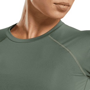 เสื้อรัดรูปแขนยาวสำหรับผู้หญิงเสื้อยืดสำหรับวิ่งเล่นกีฬาโยคะผ้าฝ้ายคอกลมระบายอากาศสำหรับ100% ออกแบบโลโก้ได้ตามต้องการ - Product Image 4