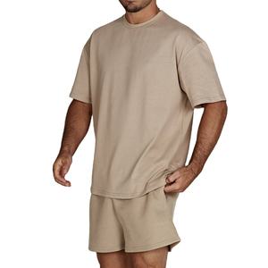 Conjunto de Verano para Hombre, 100% Algodón, Estilo Casual, Transpirable, Camiseta con Hombros Caídos y Pantalones Cortos, Personalizable - Product Image 1