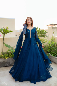 ชุด anarkali สีฟ้ากับ dupatta สำหรับเสื้อผ้าอินเดียและปากีสถาน - Product Image 2
