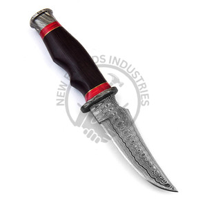 Vente chaude OEM/ODM DIY À La Main Lame Fixe En Acier Damas Clip Point Couteau De Chasse En Plein Air Bois Garde Pommeau Gaine En Cuir - Product Image 2