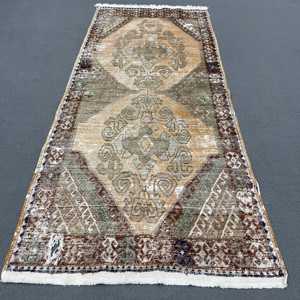 3.8x9.3 ft Turkish Rug, <b>Brown</b> Plants & trees Vintage Rug <b>Wool</b> - Product Image 1
