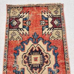 1.5x2.7 ft Rug, Vintage Turkish Rug, <b>Red</b> Blue Floral <b>Wool</b> Rug - Product Image 5