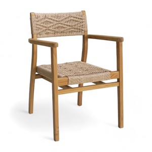 Chaise de patio moderne en bois de teck fauteuil de salle à manger de jardin double corde en osier solide qualité mobilier d'extérieur imperméable salon - Product Image 1