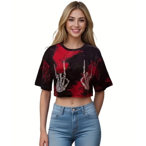 เสื้อยืดพิมพ์ลายแบบกำหนดเองสำหรับผู้หญิงลายพลัสไซส์พร้อมโลโก้ตกแต่งสำหรับวัยรุ่น - Product Image 1