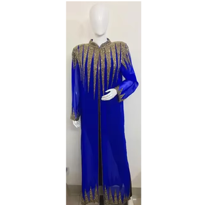 2024 nouveau design caftan en satin Style de fête marocain traditionnel avec perles de pierre travail manuel caftan coloré - Product Image 5