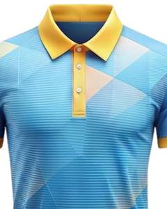 Polo homme personnalisé, bleu ciel, jaune, imprimé géométrique, manches courtes, t-shirt de golf, polyester respirant, vêtements décontractés, OEM personnalisé - Product Image 4